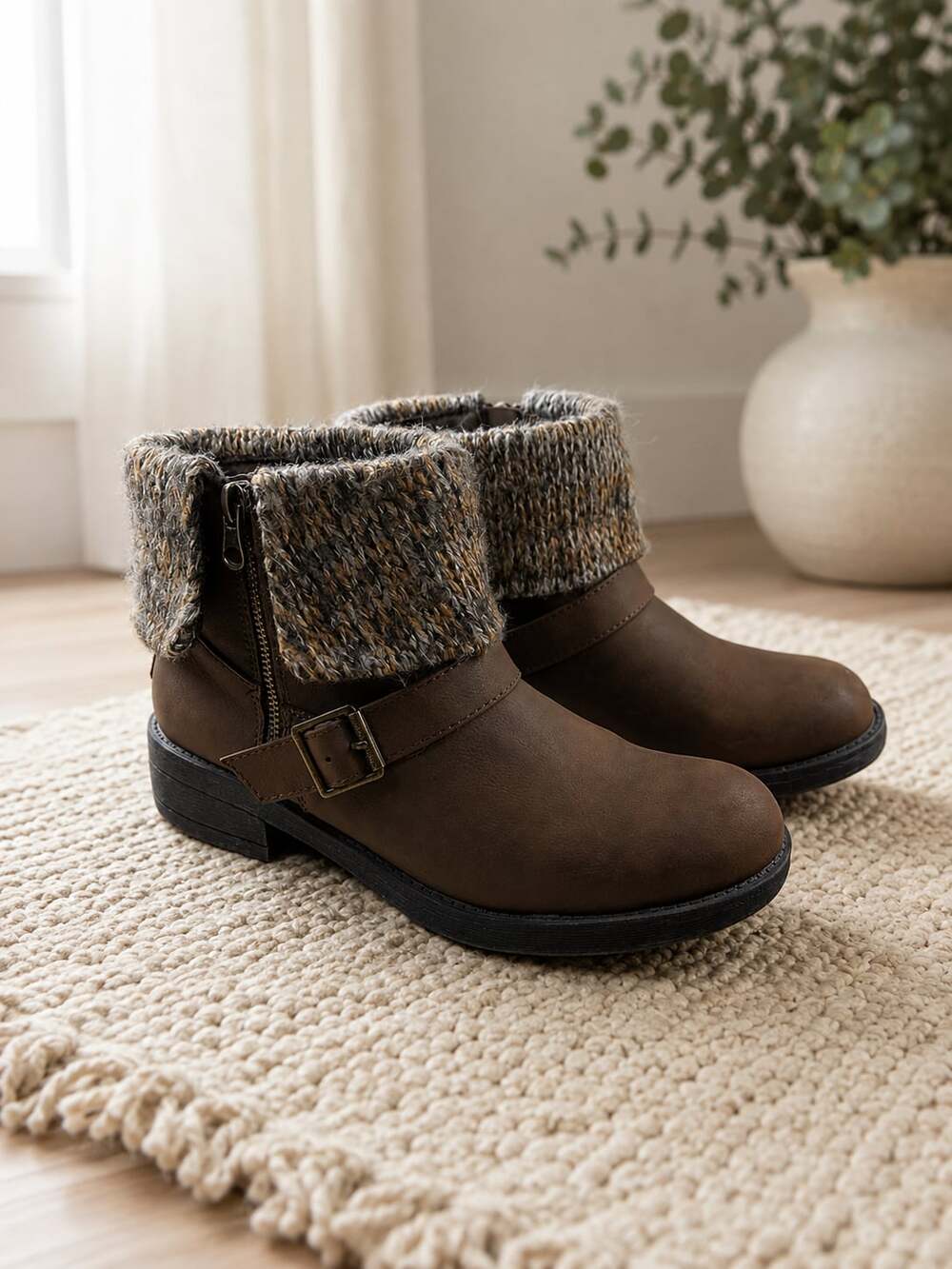 Rocket Dog Bentley Graham Brown Knit Cuff Ankle Boots Women’s Size 8.5